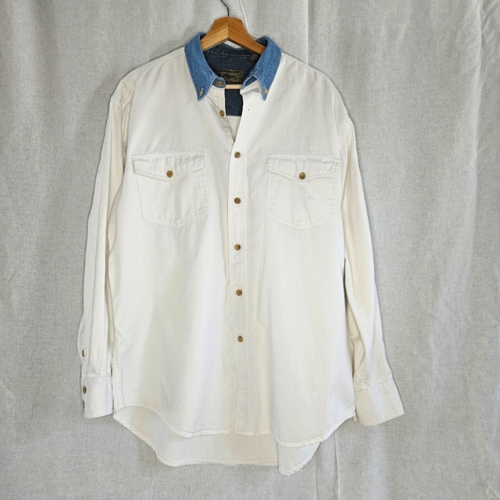 Men's White Denim Collar Shirt